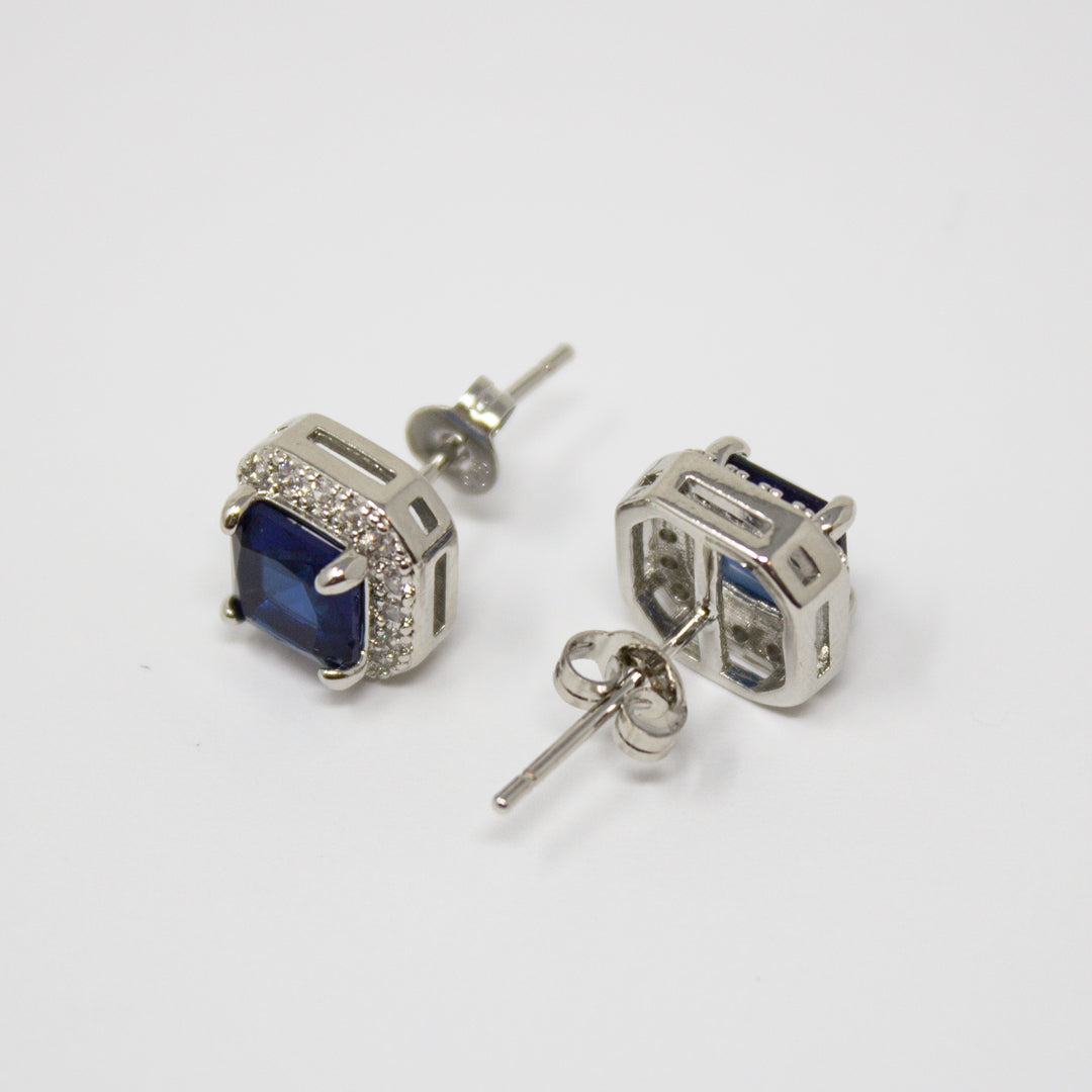 Aretes cuadrados zafiro con zirconia