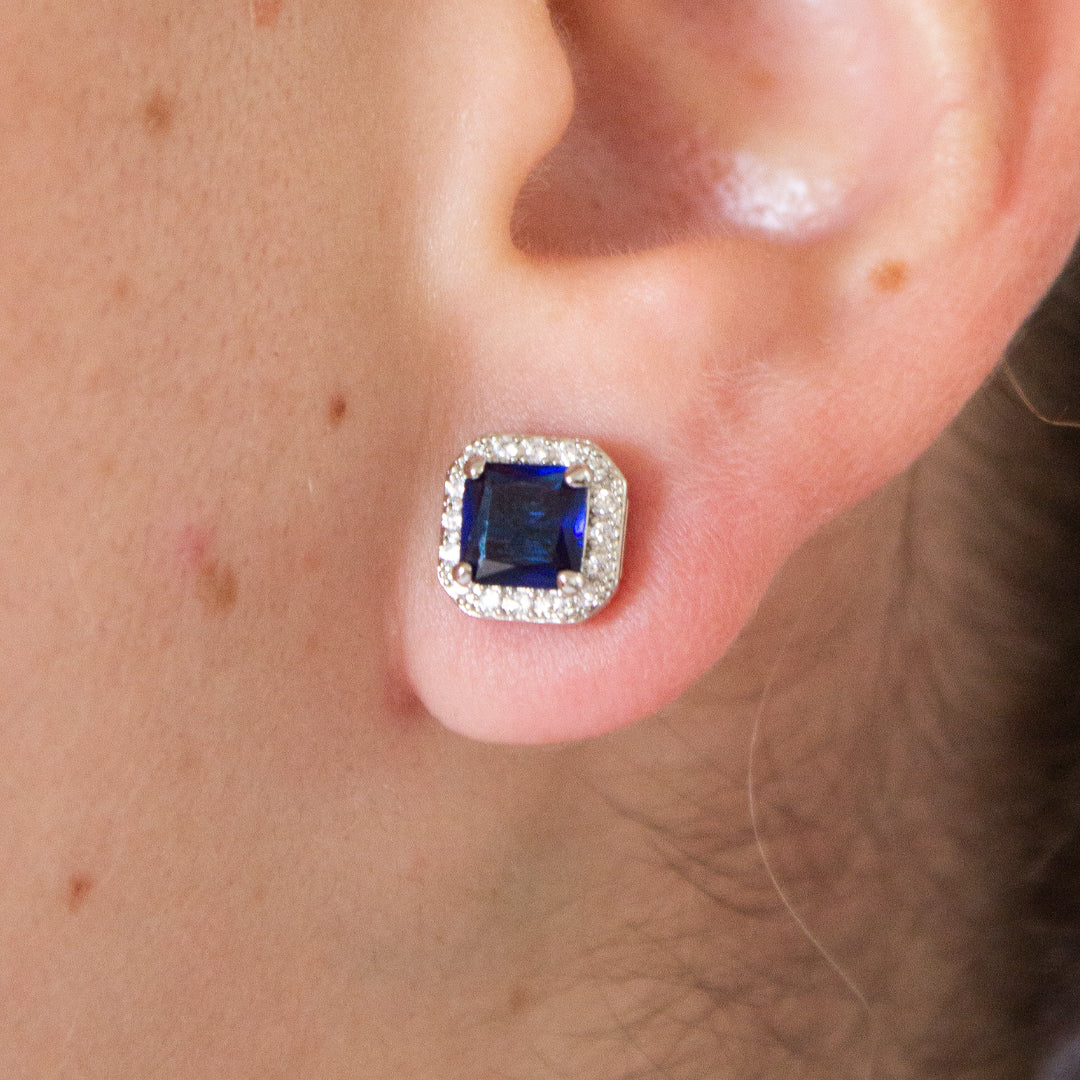 Aretes cuadrados zafiro con zirconia